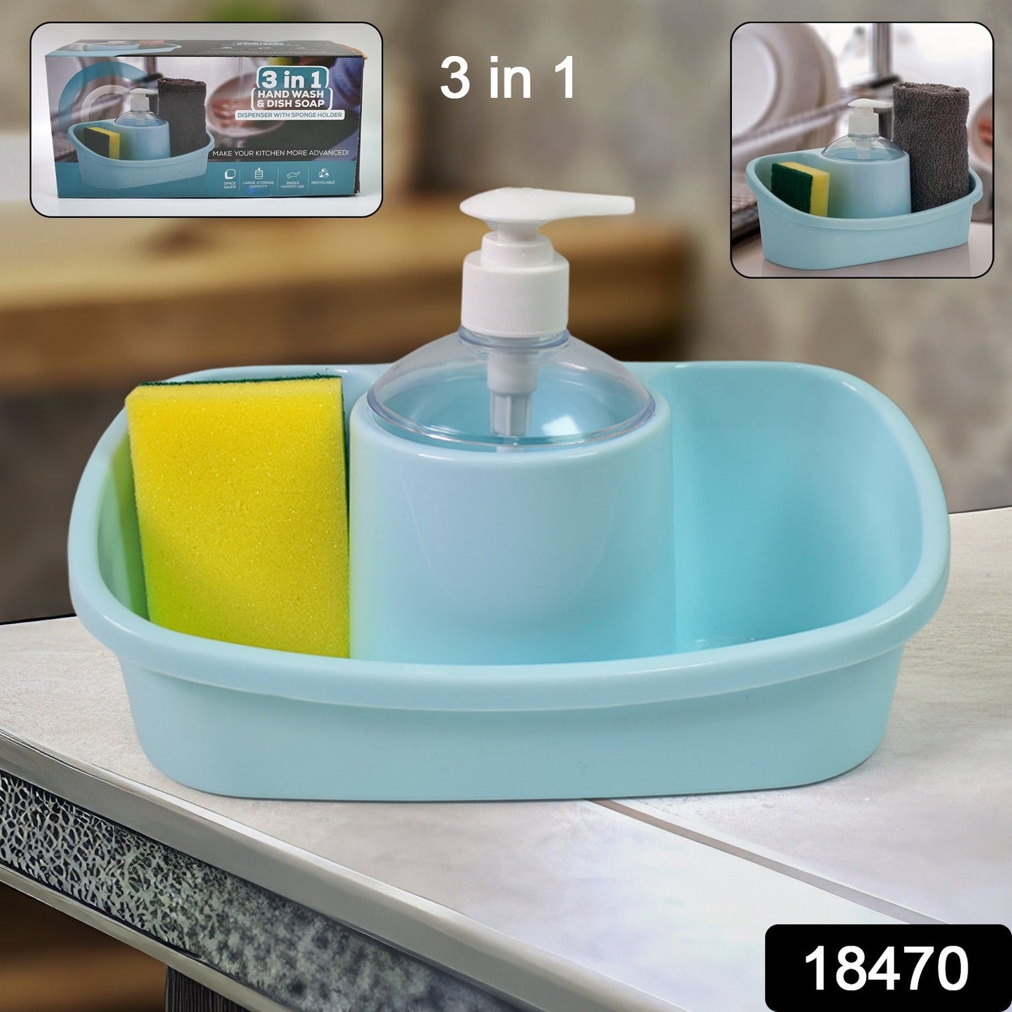 GMISUN 3-in-1 Soap Dispenser with Sponge Holder