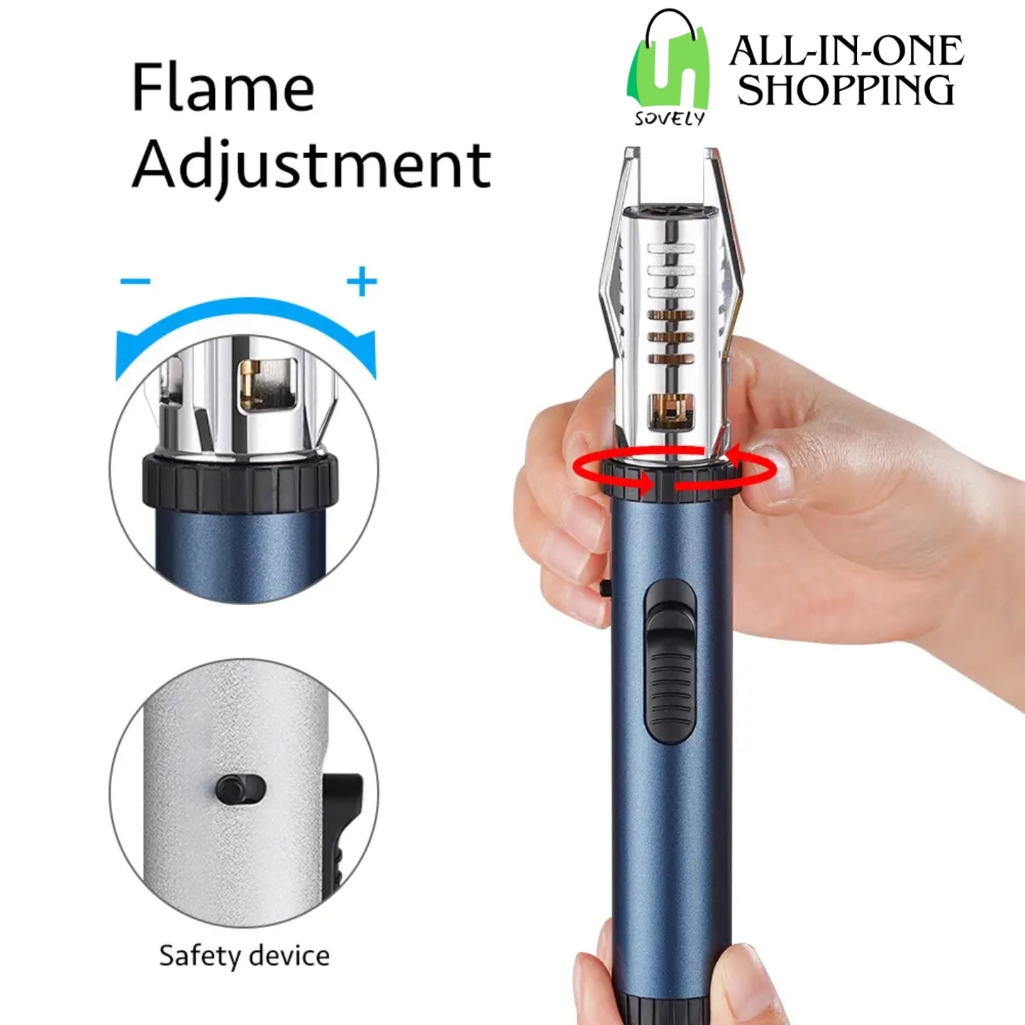 Jet Flame Lighter | Bright Fire Lighter with Safety Lock and Adjustable Red/Blue Flame | Windproof Torch Lighter for Camping & Outdoor Use
