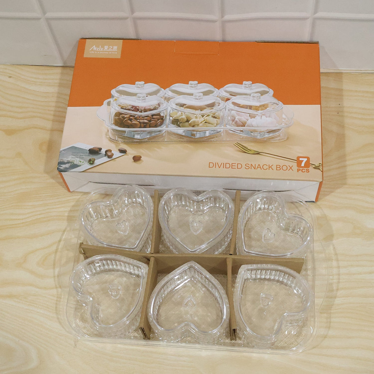 Heart Shape Dessert Bowl Set 6 Pc with Tray and Lids Serving Bowls