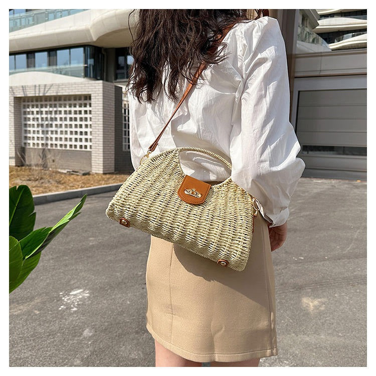 Women Straw Crossbody Bag Handwoven Rattan Tote Bags Straw Top Handle Shoulder Handbag Summer Beach Bag Clutch Purse