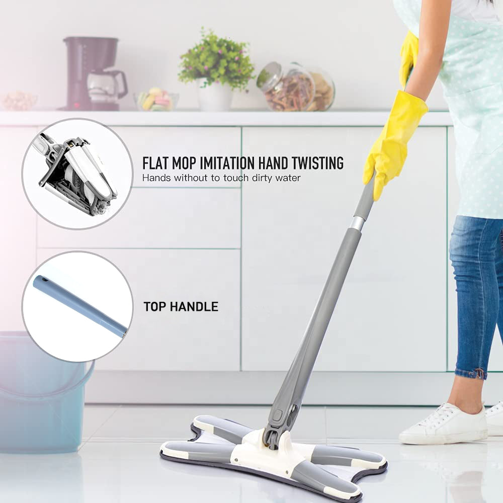 X Shape Mop Or Floor Cleaning Hands-free Squeeze Microfiber Flat Mop System 360 Flexible Head