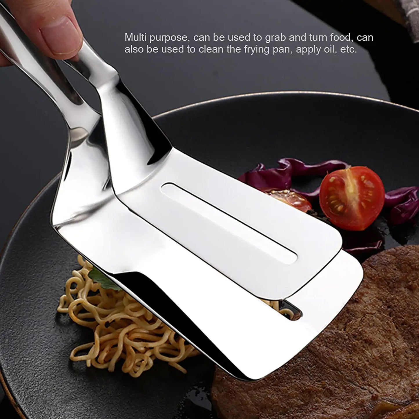 2918 Multifunction Cooking Serving Turner Frying Food Tong. Stainless Steel Steak Clip Clamp Bbq Kitchen Tong.