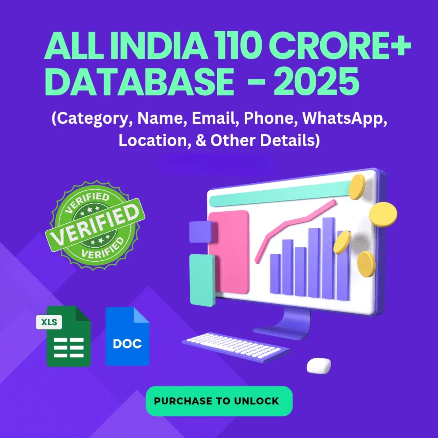 Pan India 100+ Crore Verified Database B2B & B2C Email, Phone, WhatsApp, Leads