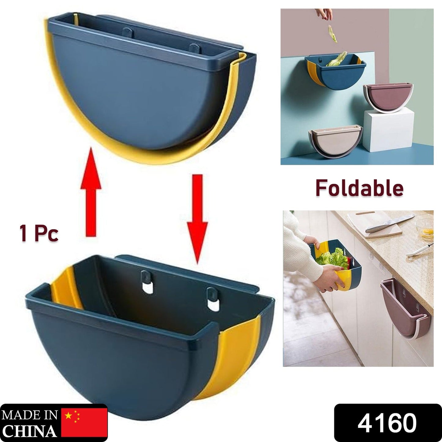 Wall Mounted Hanging Trash Can With Adhesive Hook, Garbage Bin for Kitchen Cabinet Door, Small Collapsible Foldable Waste Bins, Hanging Trash Holder for Bathroom Bedroom Office Car, Portable (1 Pc)