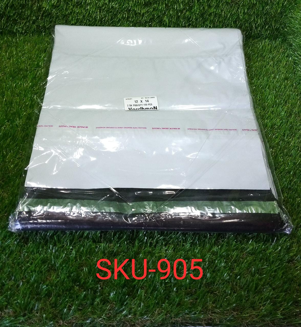 Bundle of 100 white poly mailer courier bags, each measuring 12x14 inches.