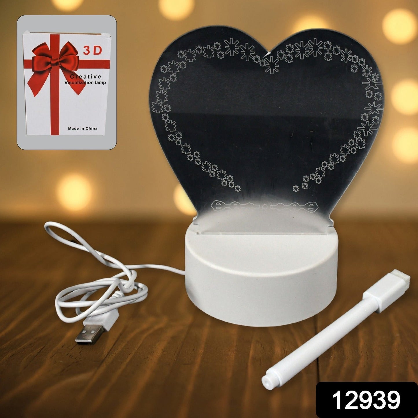 Creative Visualization Lamp 3 D Acrylic Decorative Lamp for Creative Keeps Notes Drawing Table Lamp for Home Decor / Bedroom / Gift / Office Decoration / Erasable Board (Heart-Shape / 1 pc)