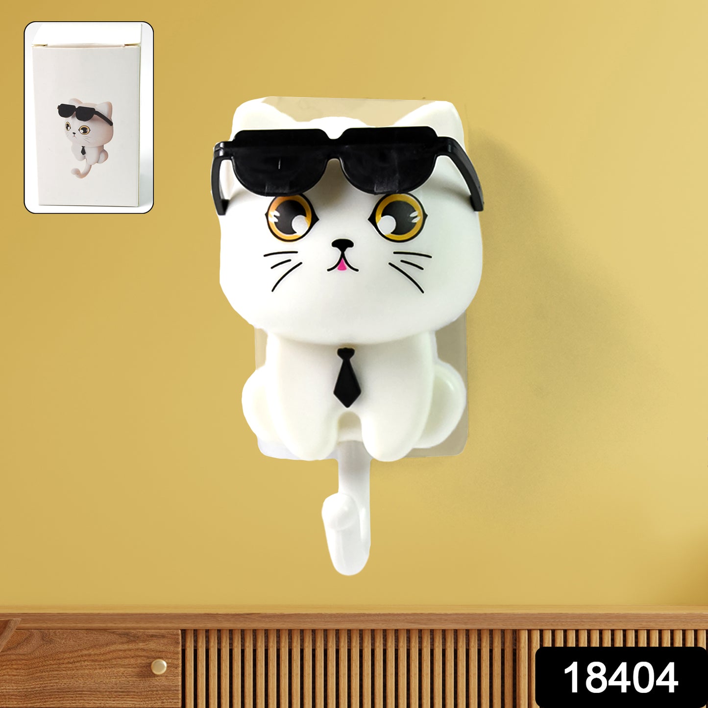 Cat Hook For Wall Cute Cat Key Hook With Sunglasses (2 Pc)