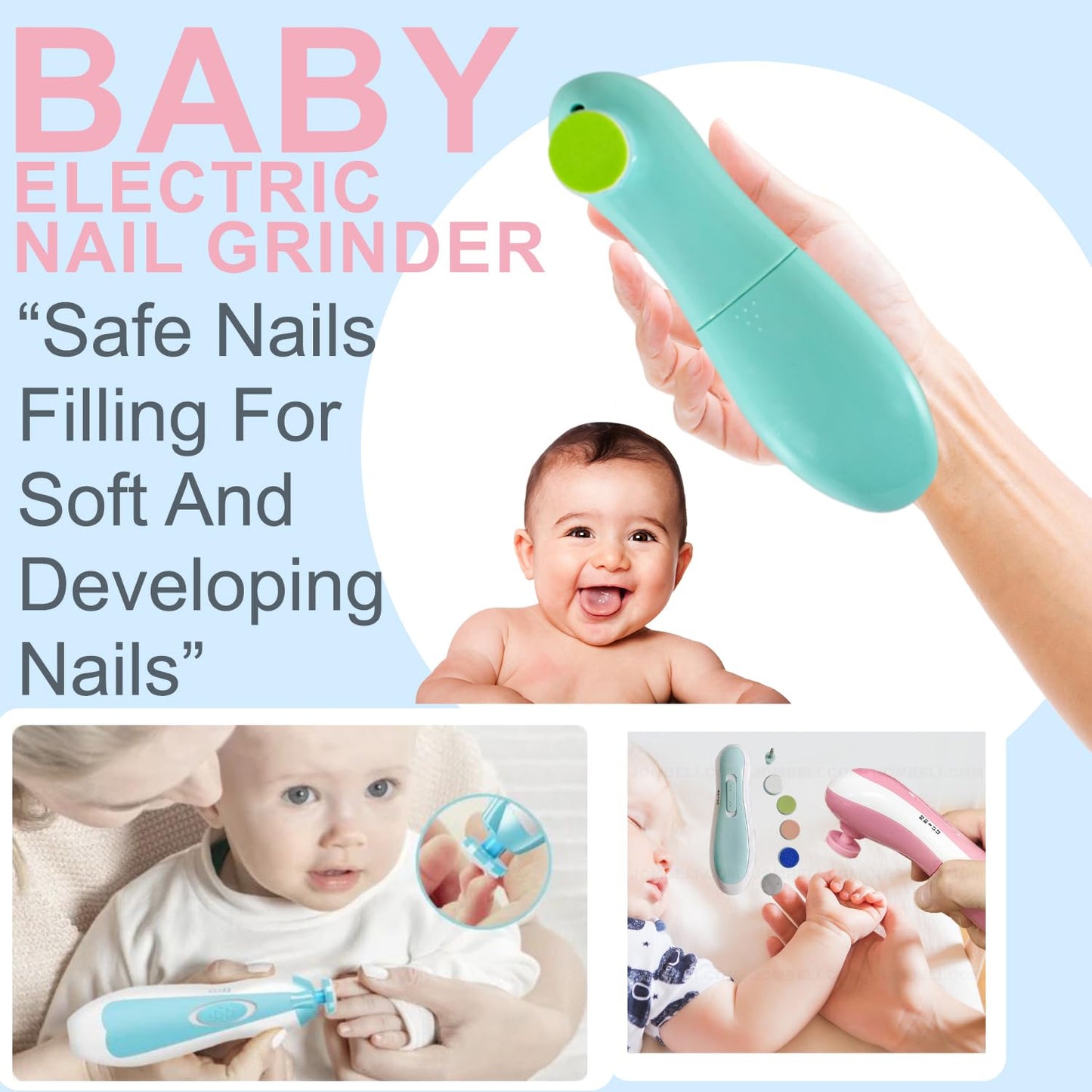 Baby Nail Trimmer Clippers 6 Grinding Head Multi Color 1 Pc Battery Operated