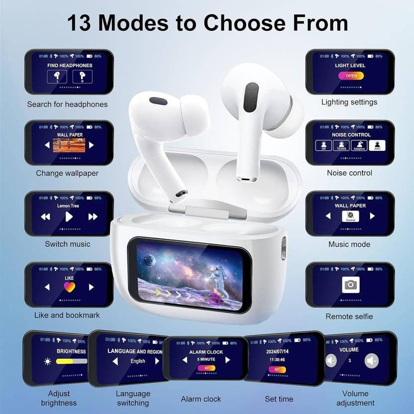 Airpods Pro 2nd generation Touch Display with Active Noise Cancellation Bluetooth Gaming (White, True Wireless)