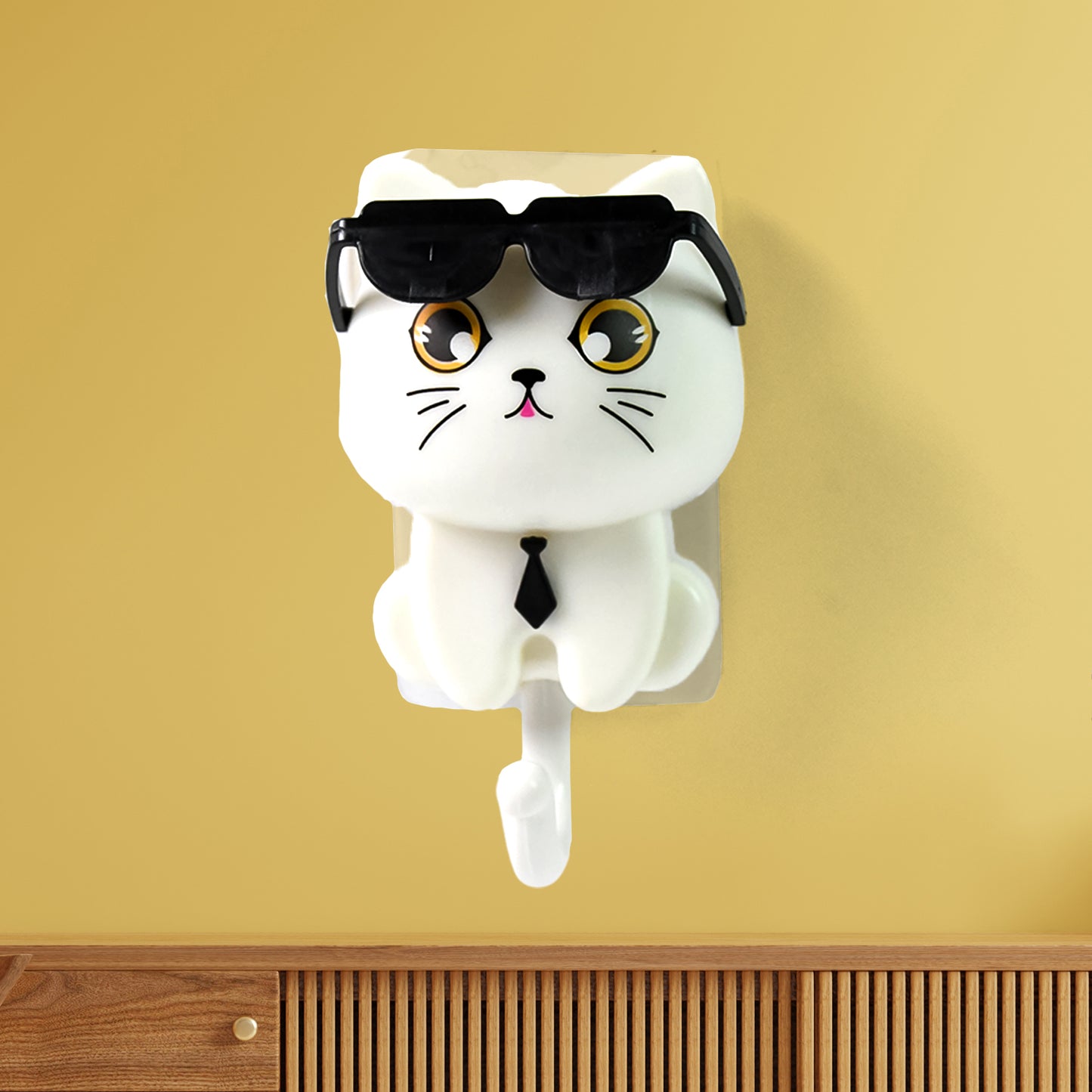 Cat Hook For Wall Cute Cat Key Hook With Sunglasses (2 Pc)