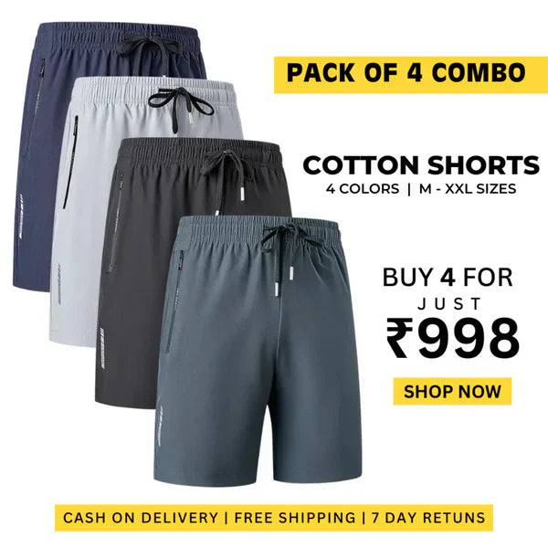 Combo of 4 Men's Stretchable Cotton Shorts