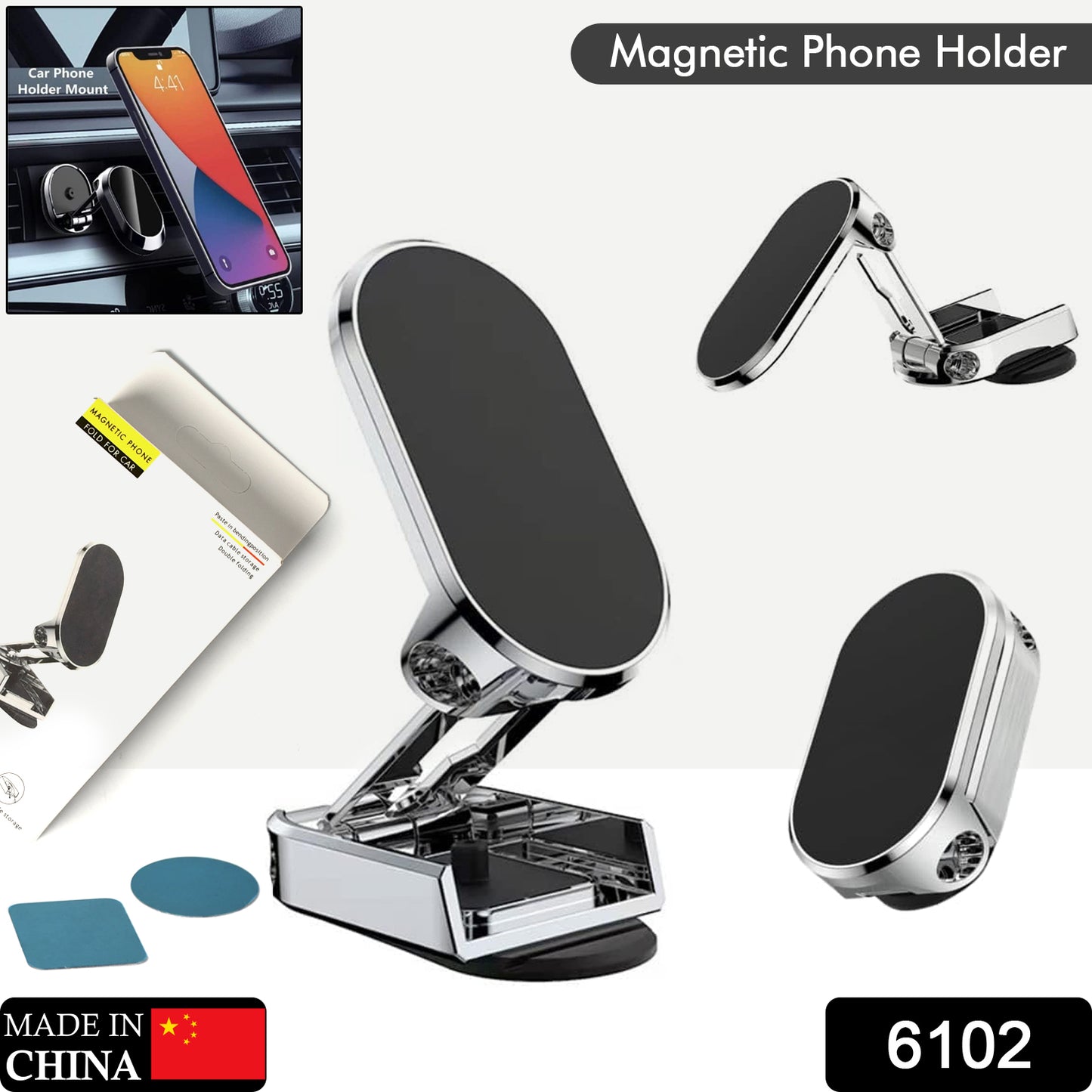360 Degree Rotating Magnetic Car Phone Holder Metal Folding Car Phone Holder New Alloy Folding Magnetic Car Phone Holder (Pack Of 1)