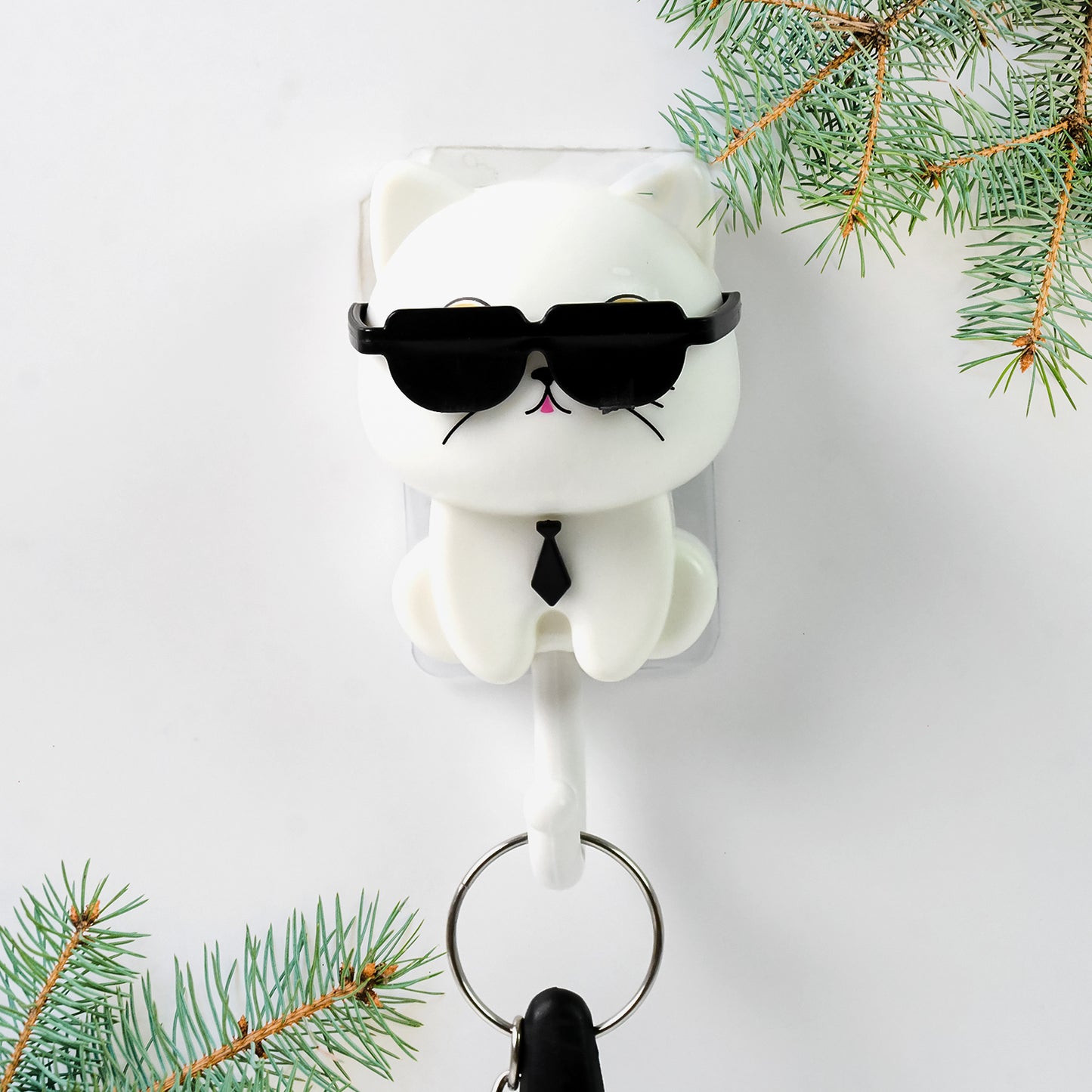 Cat Hook For Wall Cute Cat Key Hook With Sunglasses (2 Pc)