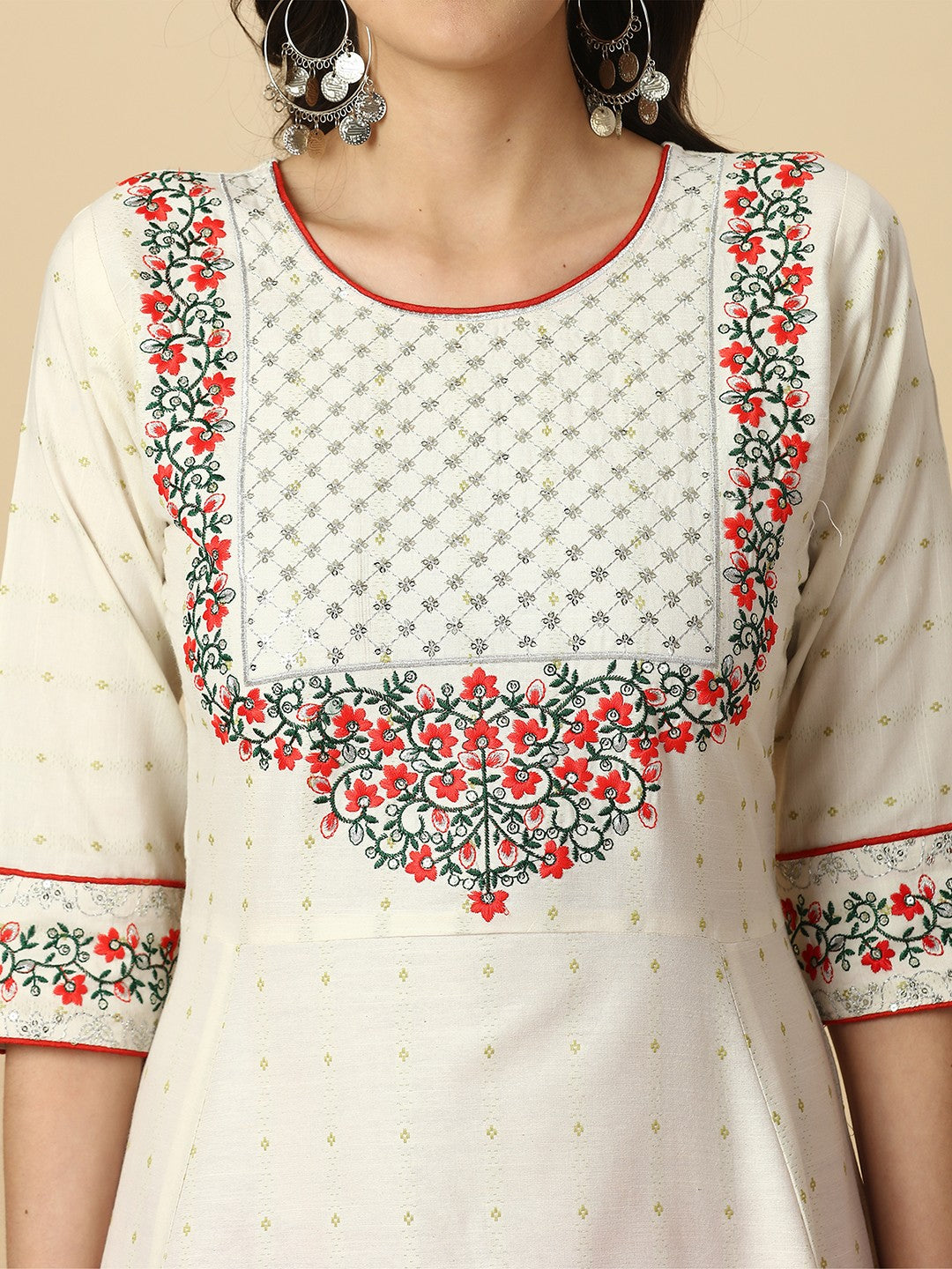 White Colour Pure Cotton Embroidery With Sequins Kurta Pant Dupatta Set For Women's