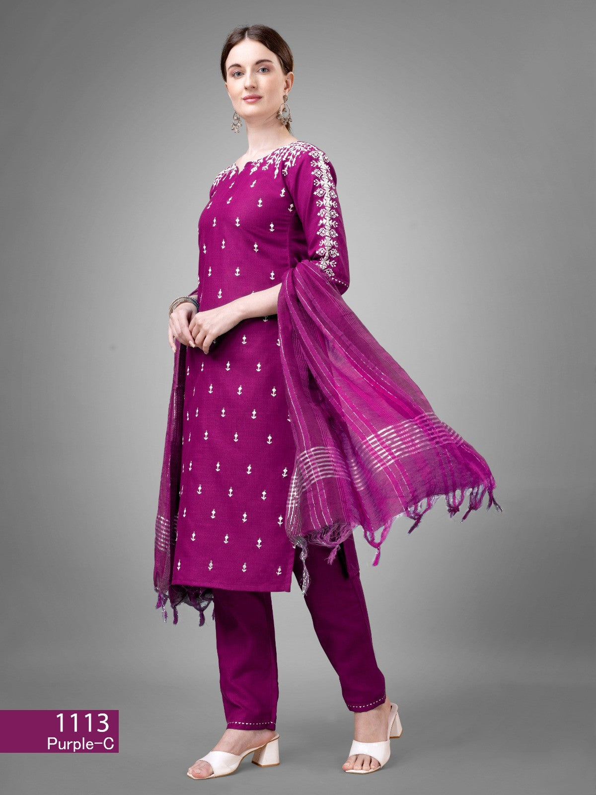 Purple Cotton Blend Readymade Salwar Suit