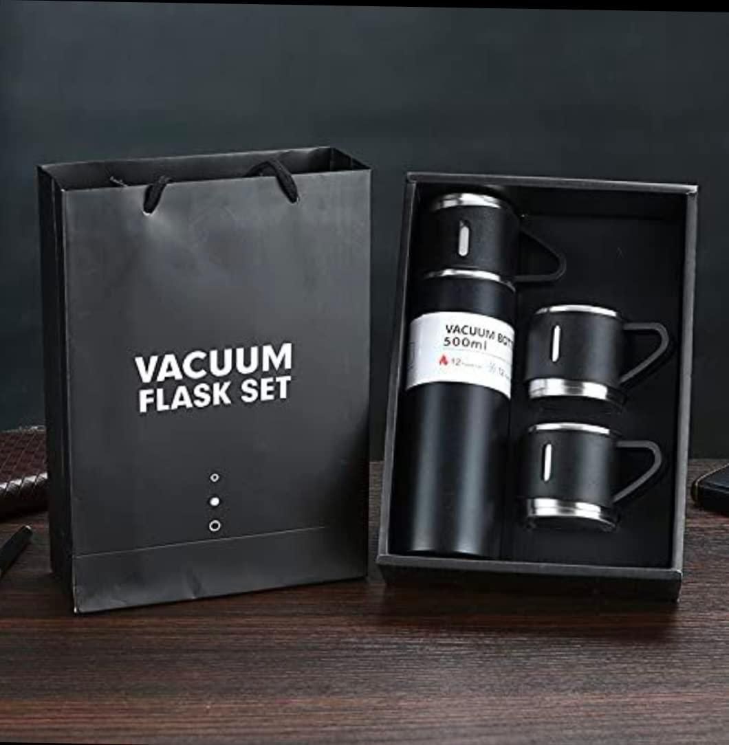 Thermo Vacuum Insulated Bottle Water Flask Gift Set with Two Cups Hot & Cold