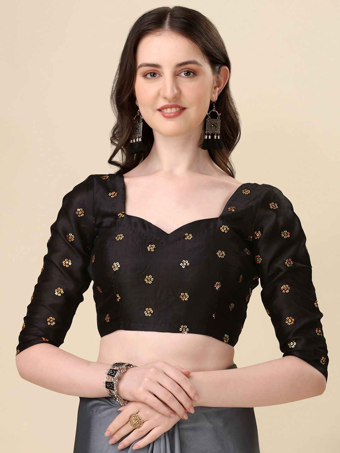 Fancy Embellished Grey Coloured Silk Saree with Blouse Piece