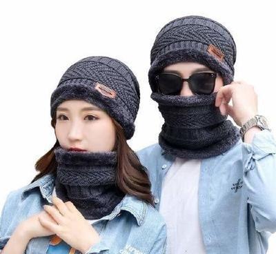 Unisex Winter Knit Neck Warmer Scarf and Set Skull Cap for Men & Women Winter Cap Pack of 2