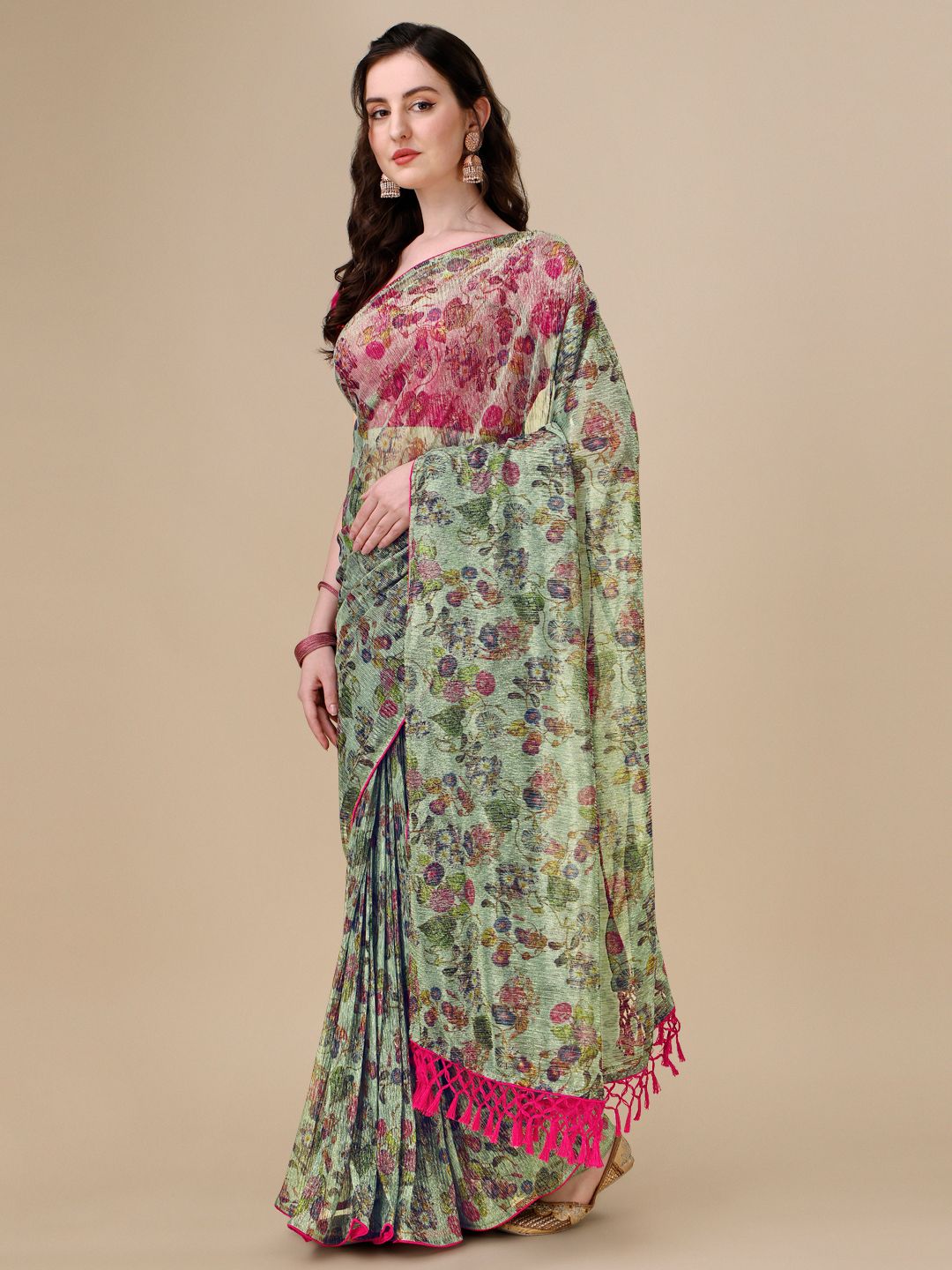 Fancy Embellished Blue Coloured Silk Blend Saree with Blouse Piece