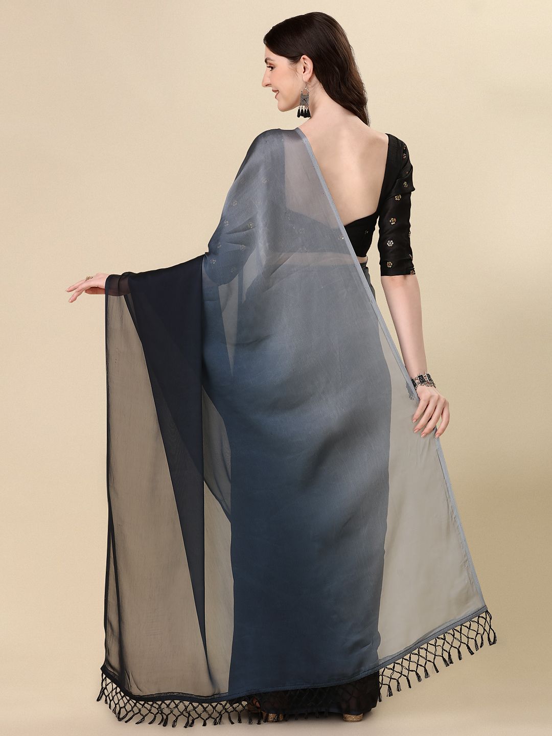 Fancy Embellished Grey Coloured Silk Saree with Blouse Piece