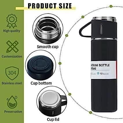 Thermo Vacuum Insulated Bottle Water Flask Gift Set with Two Cups Hot & Cold