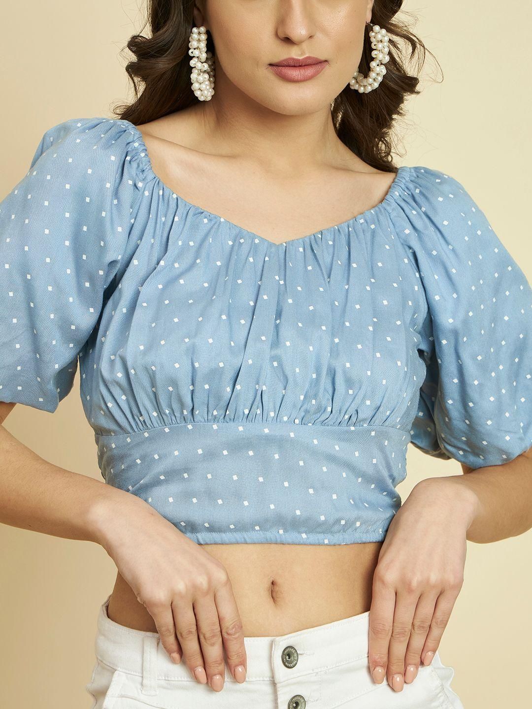 TRRENDARREST Puff Sleeves Printed Top
