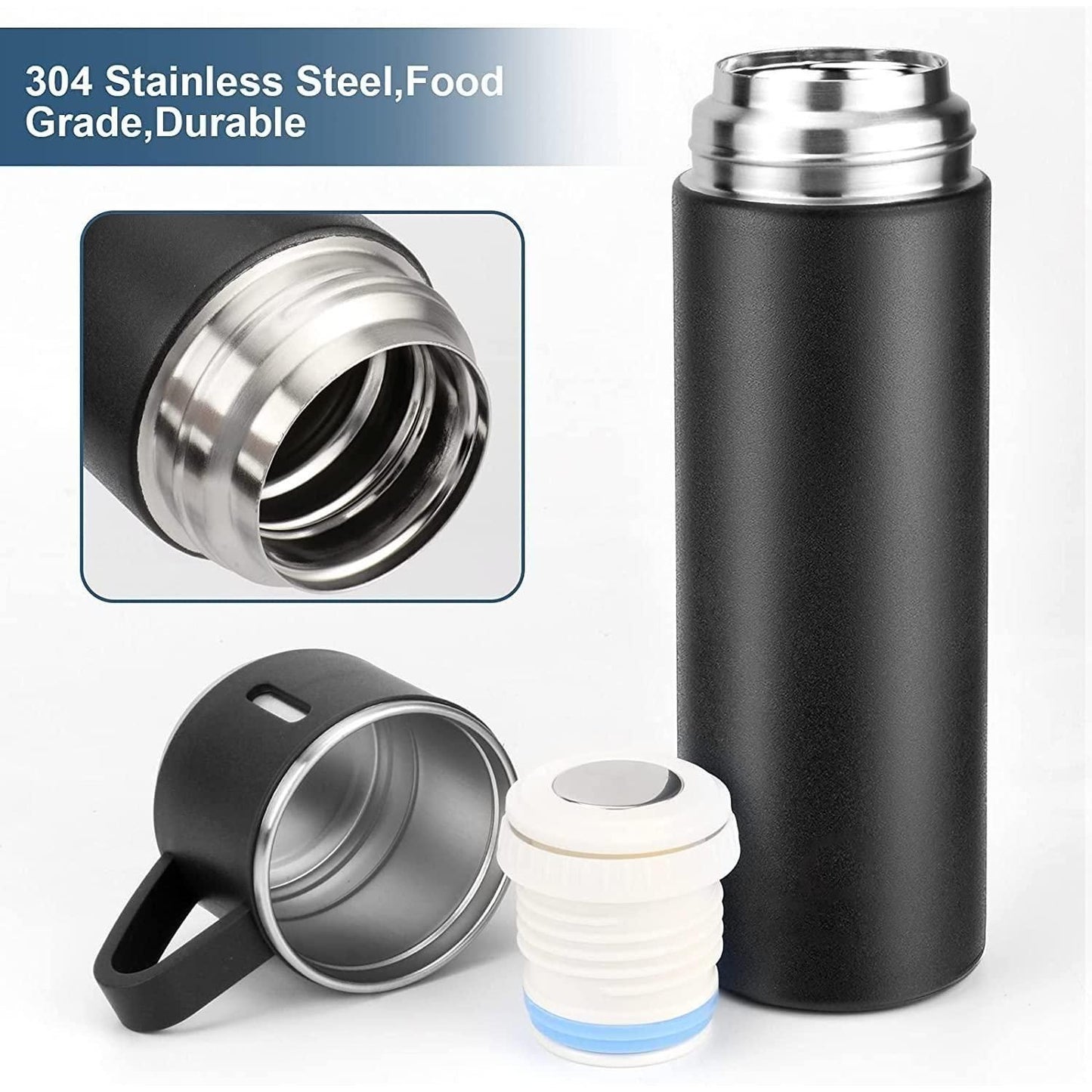 Thermo Vacuum Insulated Bottle Water Flask Gift Set with Two Cups Hot & Cold