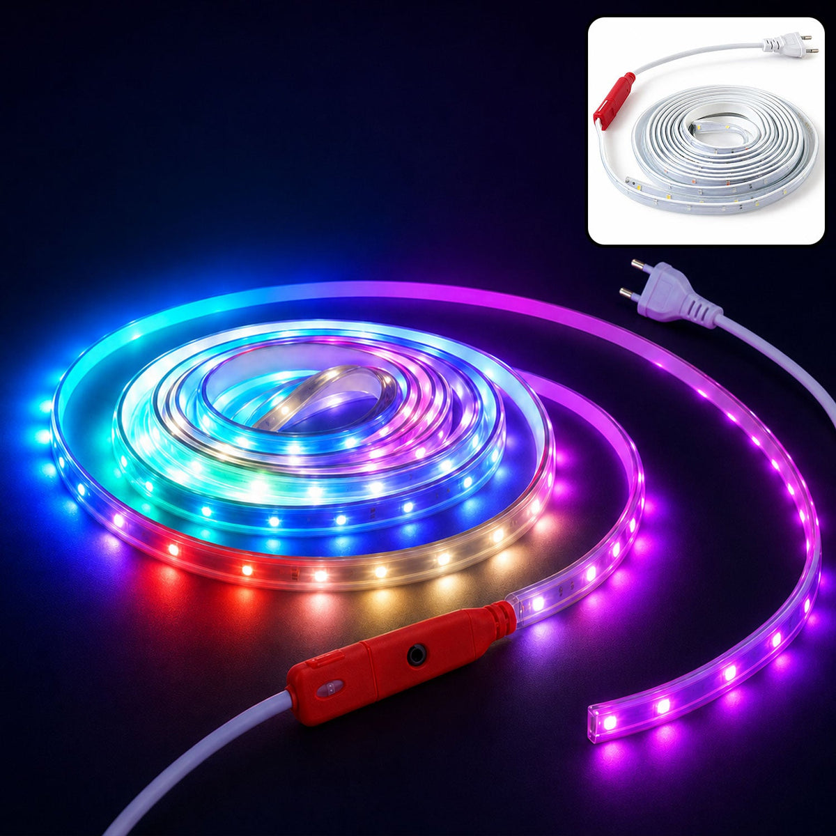 LED rope light 10 metre multicolour strip with plug and switch