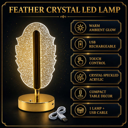 Detailed view showcasing the key features of the Feather Shape Crystal Table Lamp.
