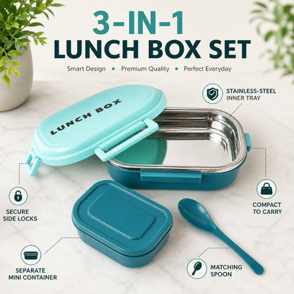 Stainless Steel Lunch Box – 3-in-1 Leakproof Set | Lunchie Bunchie