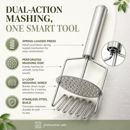 Stainless Steel Masher – Durable Hand Smasher for Kitchen | Mini Bubbles