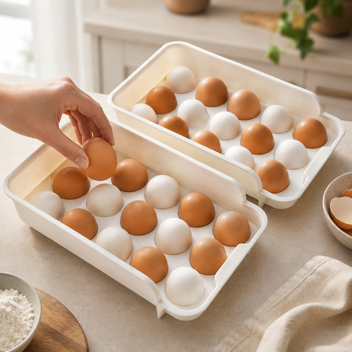 Stackable Plastic Egg Tray Set - Safe Fridge Storage (2-Pack)