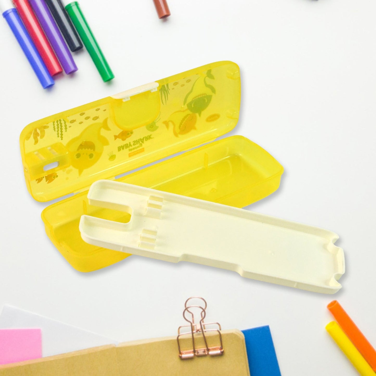 Plastic Pencil Box with LED Light & Cartoon Print (1 Pc)