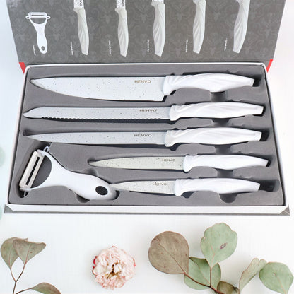 Elegant Marble Design Knife Set