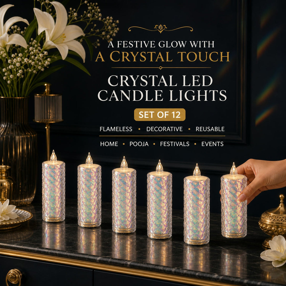 LED Tealight Candles – 12 Pack Flameless Diwali Lights | Indo Glow