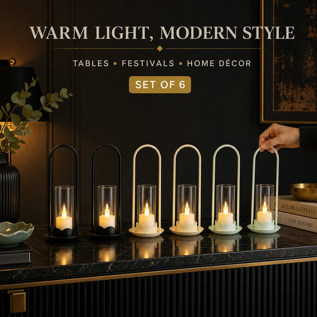 Lifestyle image showing LED wind lanterns used as home decoration