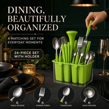 Stainless Steel Cutlery Set – Elegant 24-Piece with Holder
