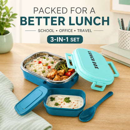 Stainless Steel Lunch Box – 3-in-1 Leakproof Set | Lunchie Bunchie