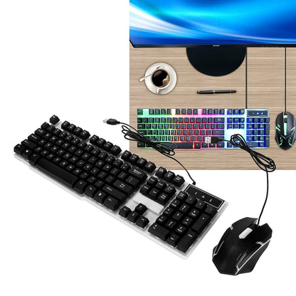 Detailed shot of the ergonomic wired mouse, showing its comfortable grip and backlighting.