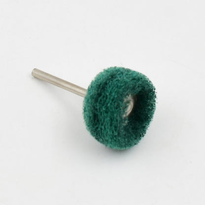 A single green polishing wheel with a metal shank on a plain white background.