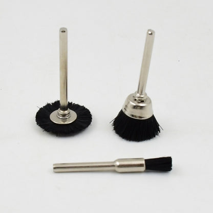Three black nylon brushes with silver shafts are neatly arranged on a plain white background.