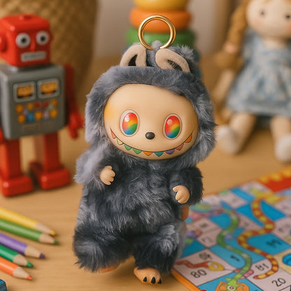 Black Plush Toy Cartoon Keychain with Hook Colorful Animal Black Have a Seat Vinyl Plush Blind Box  (1 Pc)