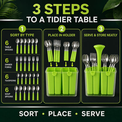 Stainless Steel Cutlery Set – Elegant 24-Piece with Holder