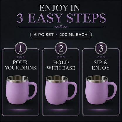 Double Wall Stainless Steel Mug Set – Insulated 6-Pc 200ml