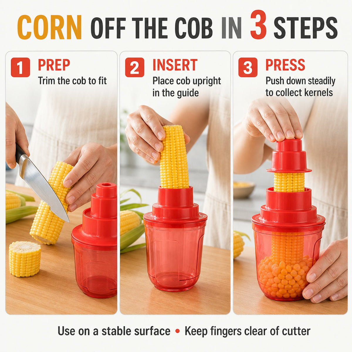 Usage guide for the Supermom Corn Cutter