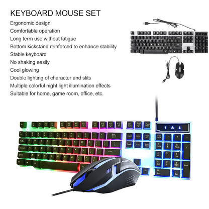 Full view of the Colorful Backlit Keyboard Mouse Set, ideal for office or gaming setups.