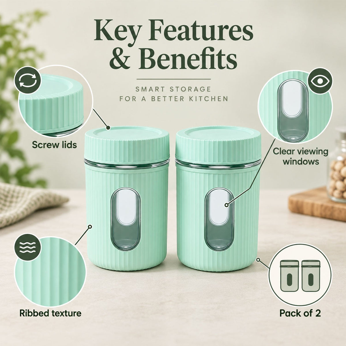 Kitchen Storage Container Set – Airtight 2-Pc 750 ML Set