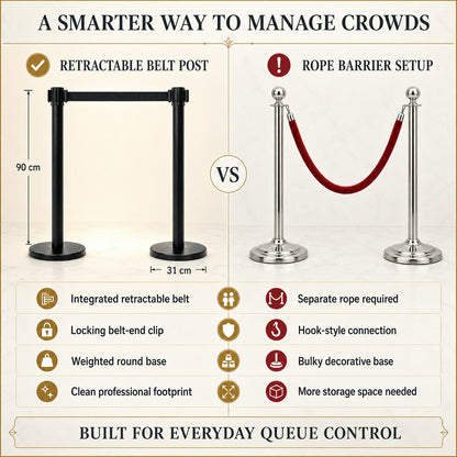 Retractable Belt Crowd Control Pole – Heavy Duty with Sturdy Base