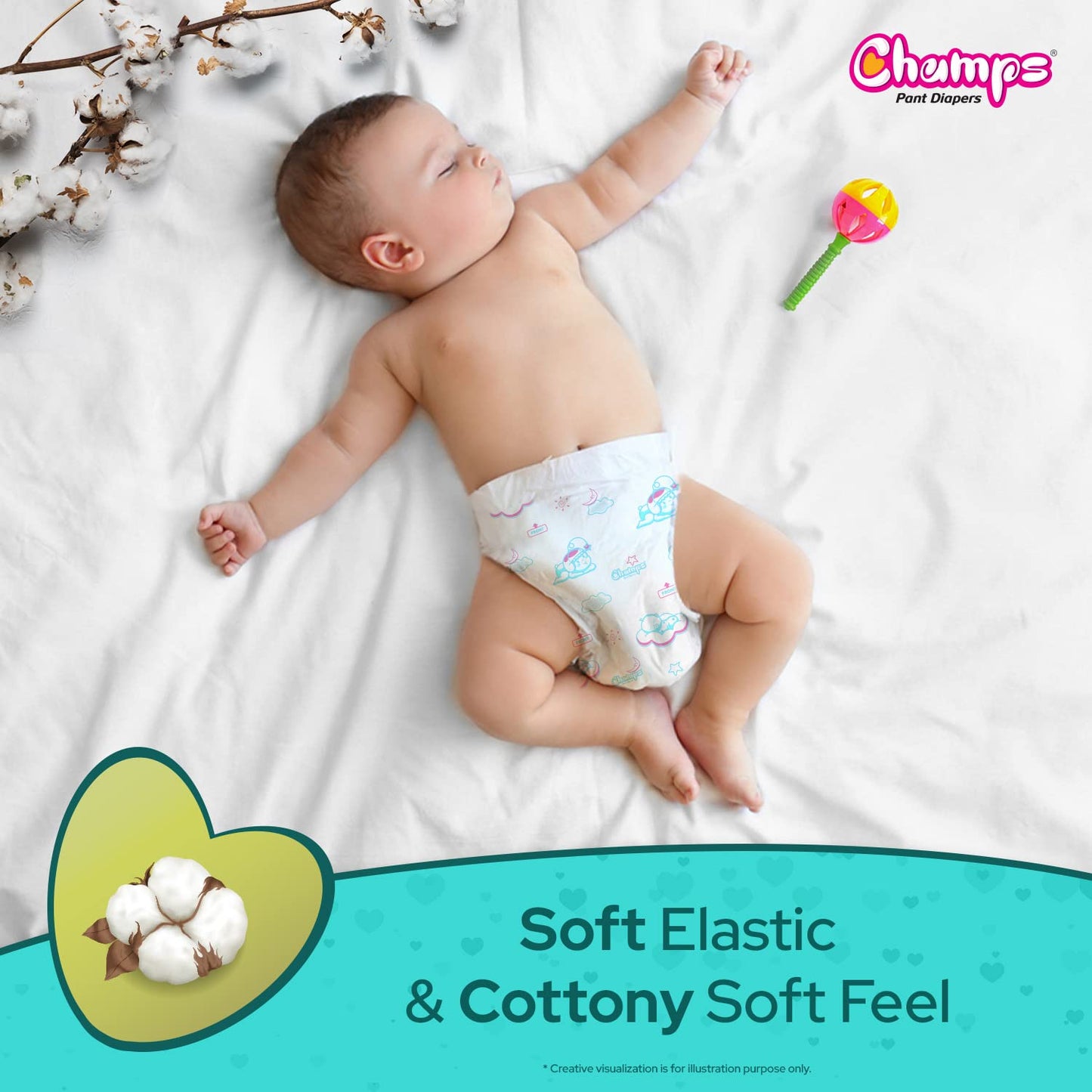 Champs Soft and Dry Baby Diaper Pants 62 Pcs (Large Size  L62)