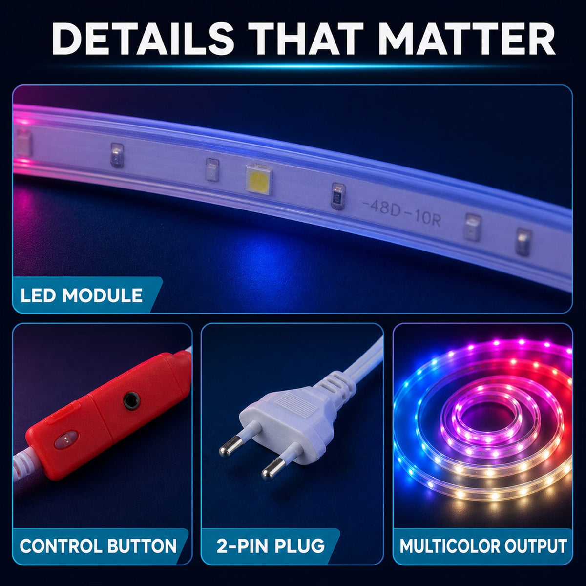 Multicolour glow from the LED rope light